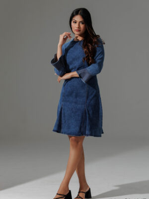 LONG SLEEVES HEM DETAILS DENIM SHORT DRESS