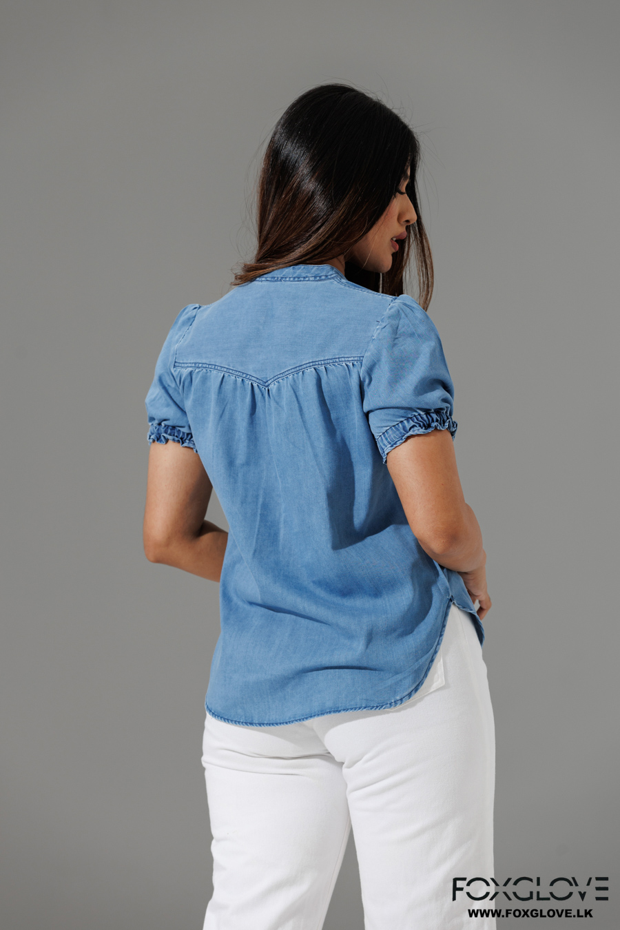 ALY DENIM PUFF SLEEVE BLOUSE - Image 3