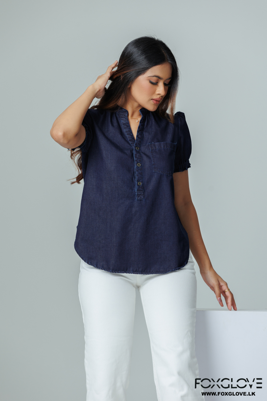 ALY DENIM PUFF SLEEVE BLOUSE - Image 6