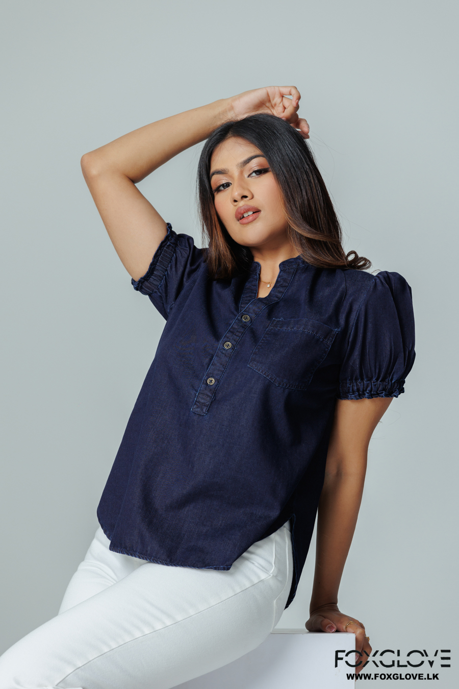 ALY DENIM PUFF SLEEVE BLOUSE - Image 7