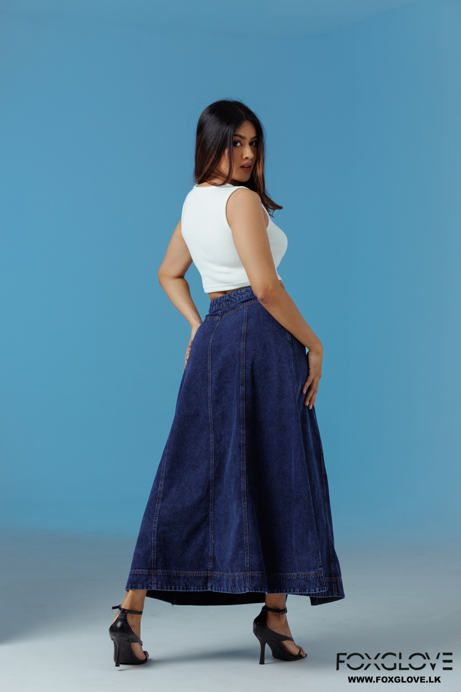 FRONT BUTTON OPEN DENIM MAXI SKIRT - Image 2