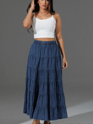 TIERED CHAMBRAY LONG SKIRT