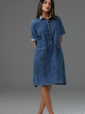 CONTRAST DETAILS CHAMBRAY SHIRT DRESS