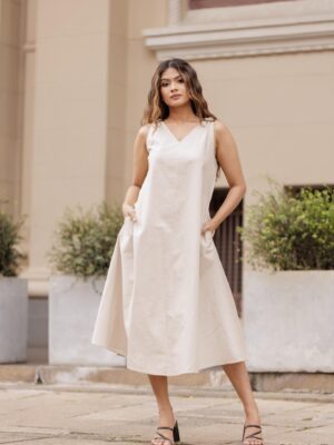 SHOULDER DETAILS A-LINE LINEN DRESS