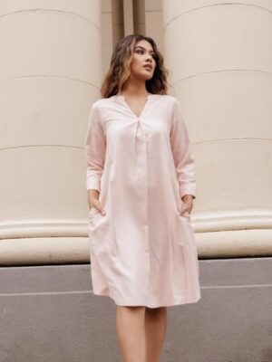 LINEN LONG SLEEVE SHIRT DRESS