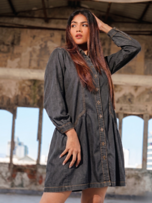BLACK ISLA DENIM SHIRT SHORT DRESS