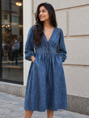 LONG SLEEVE EMPEROR MIDI DENIM DRESS