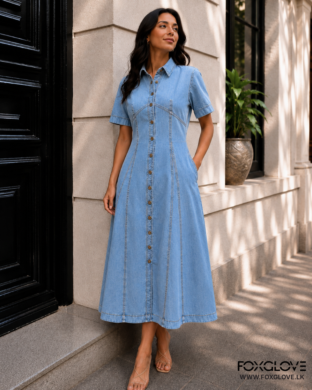JULIA LIGHT WASH MIDI CHAMBRAY - Image 2