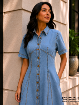 JULIA LIGHT WASH MIDI CHAMBRAY