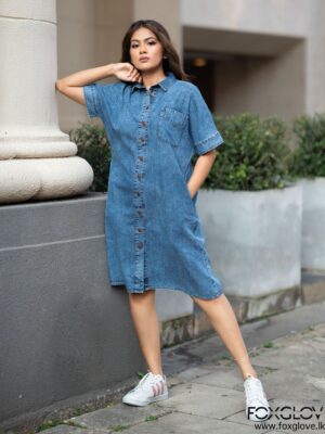 OVERSIZED ACID WASH SHIRT DENIM DRESS