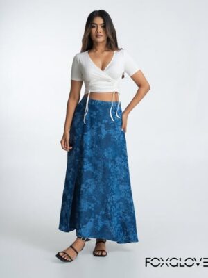 FLORAL SIDE SLIT OPEN CHAMBRAY SKIRT