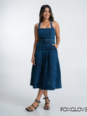 CROSS BACK EVERLY DENIM MIDI DRESS