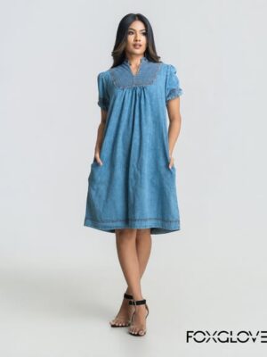 NOTCHED PUFF SLEEVES MINI POCKET DRESS