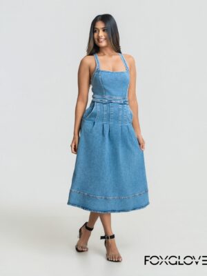 CROSS BACK EVERLY DENIM MIDI DRESS
